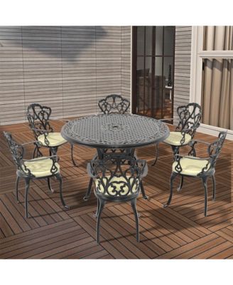 (Cushions In Random Colors)7-Piece Set Of Cast Aluminum Patio Furniture With Cushions