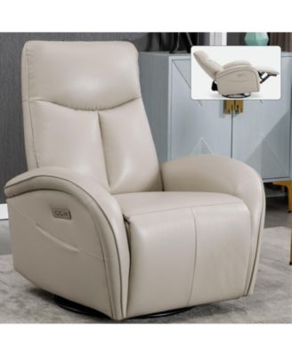 Simplie Fun Beige Grey Leatheraire Swivel and Rocker Power Recliner ...