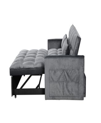 Modern flannel double sofa with folding bed, small double sofa with three in one convertible sofa bed, adjustable backrest and storage space, including pillows, perfect for living room or bedroom