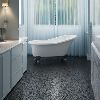 12 x 12 Inch Black Interlocking Deck Tiles Plastic Waterproof Outdoor All Weather Anti-slip Bathroom Shower Balcony Porch Strong Weight Capacity Upto 440 LBS, Pebble Stone Pattern Pack of 24