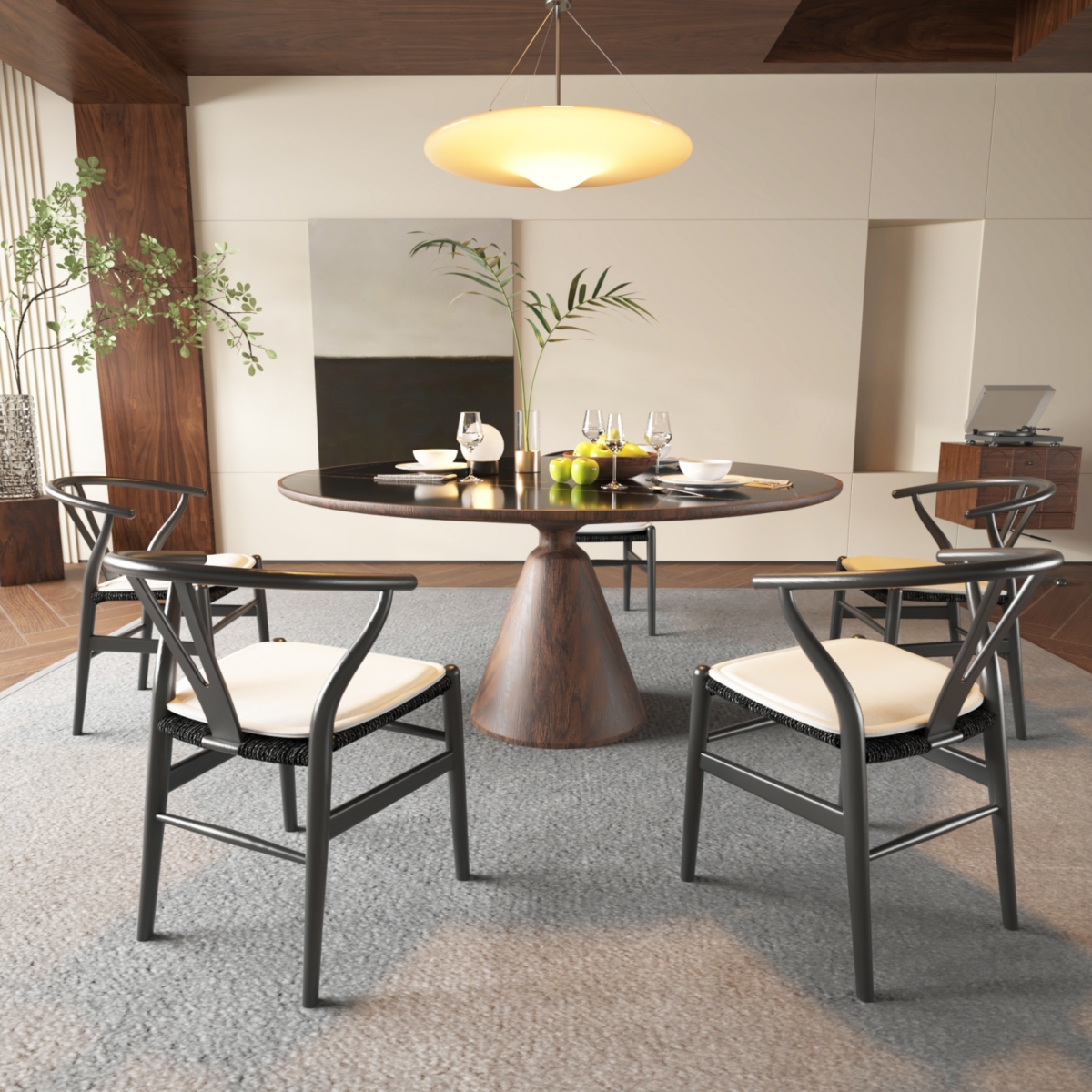 Streamdale Furniture Wishbone Chairs for Dining Room, Soild Wood Weave Dining Chair, Armchair, Fully Assembled, Set of 2