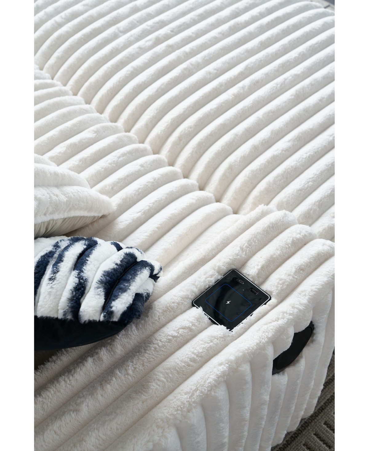 Streamdale Furniture 61.42Inch Square Arm Loveseat With Ottoman, 2PCS Back Cushions and 4PCS Toss Pillows, Cup Holder, Bluetooth Speaker, Wireless Cha