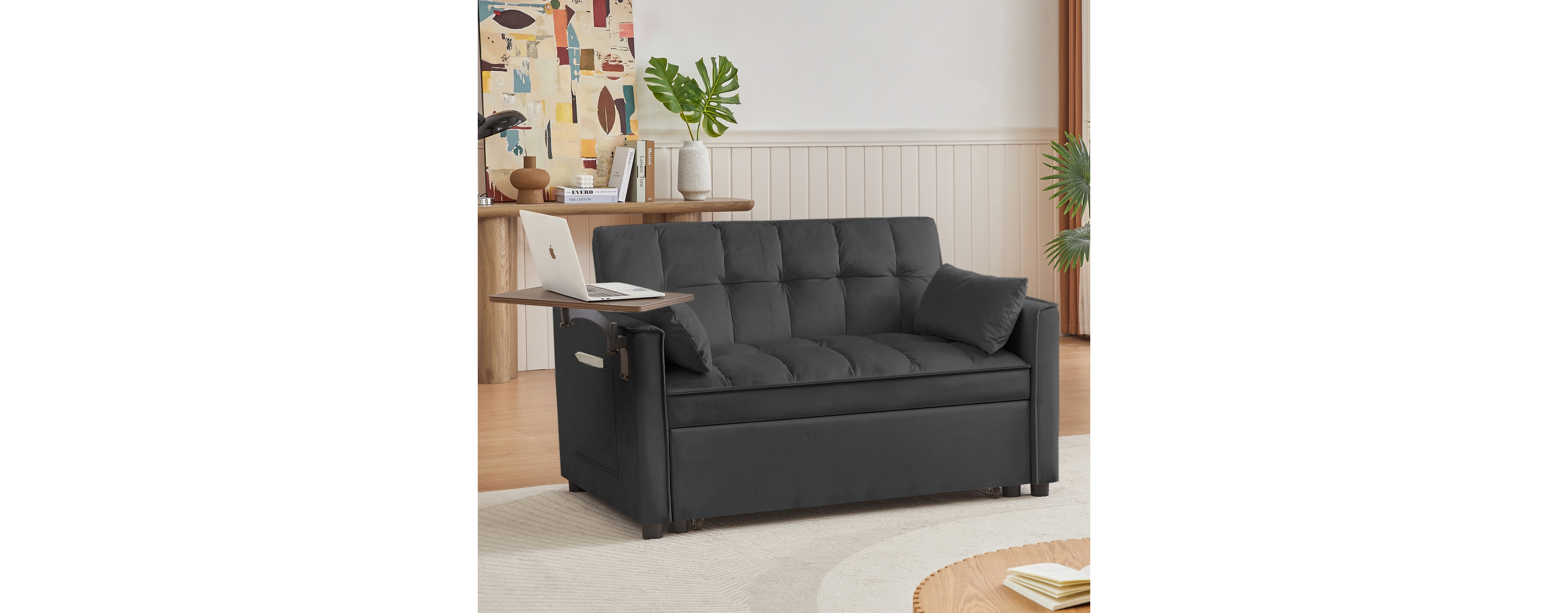 Streamdale Furniture Black Velvet Loveseat Sofa Bed