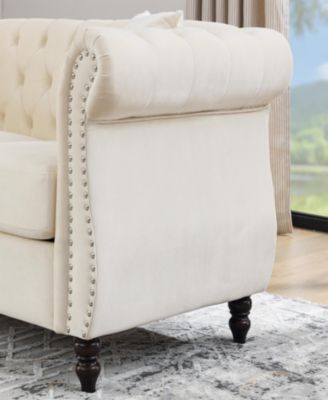 Beige Velvet Chesterfield Sofa