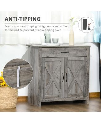 Farmhouse Sideboard Buffet Cabinet, Barn Door Style Kitchen Cabinet, 32" Accent cabinet for Kitchen, Living Room or Entryway, Gray Wash
