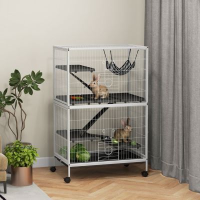 50" H 5-Tier Small Animal Cage, Ferret Cage, Large Chinchilla Cage with Hammock Accessory Heavy-Duty Steel Wire, Small Animal Habitat with 4 Doors, Removable Tray, White