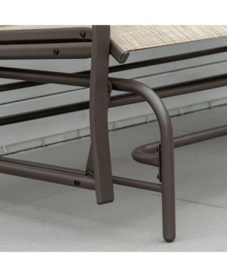 Outdoor Glider Bench with Center Table, Metal Frame Patio Loveseat with Breathable Mesh Fabric and Armrests for Backyard Garden Porch, Brown