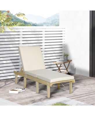 Chaise Lounge Chair for Outdoor, Patio Recliner with 4-Position Adjustable Backrest and Cushion for Deck, Beach, Lawn and Sunbathing, Natural