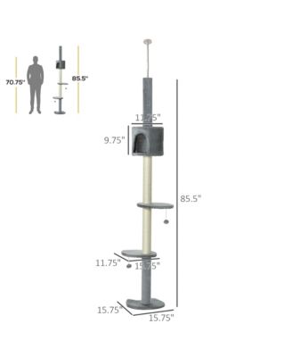 85.5" Cat Tree Height Adjustable Floor-to-Ceiling 4-Tier Kitty Climbing Activity Center Condo Cat Toy with Scratching Post Hanging Balls Play Rest Post Pet Furniture Grey