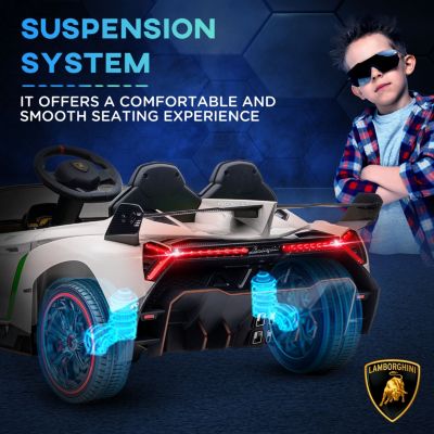 Lamborghini Veneno Licensed Kids Electric Car with Bluetooth, 12V Ride on Car with Butterfly Doors, Remote Control, Portable Battery, Suspension System, Horn, Songs, Lights, White
