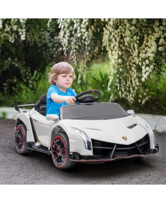 Lamborghini Veneno Licensed Kids Electric Car with Bluetooth, 12V Ride on Car with Butterfly Doors, Remote Control, Portable Battery, Suspension System, Horn, Songs, Lights, White