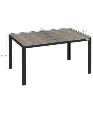 Outdoor Dining Table for 6 People, Aluminum Rectangular Patio Table with Faux Wood Tabletop for Backyard, Lawn, Balcony, Poolside, 55" x 35.5", Gray