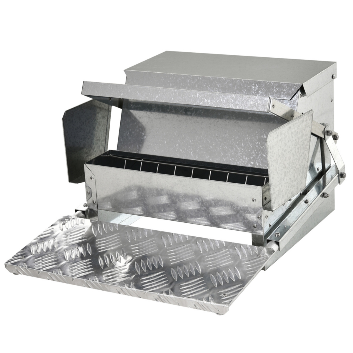 25 lbs Capacity Automatic Chicken Poultry Feeder with a Galvanized Steel and Aluminium Build, Weatherproof Design - Silver