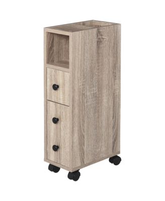 Freestanding Compact Design Bathroom Cabinet with 2 Open Cabinets, 1 Door Cabinet, 1 Drawer and 4 Rolling Wheels, Oak Grain Color