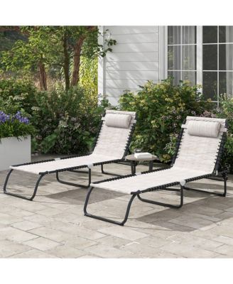 2-Pack Folding Chaise Lounge Chairs with Breathable Mesh and Adjustable Backrest