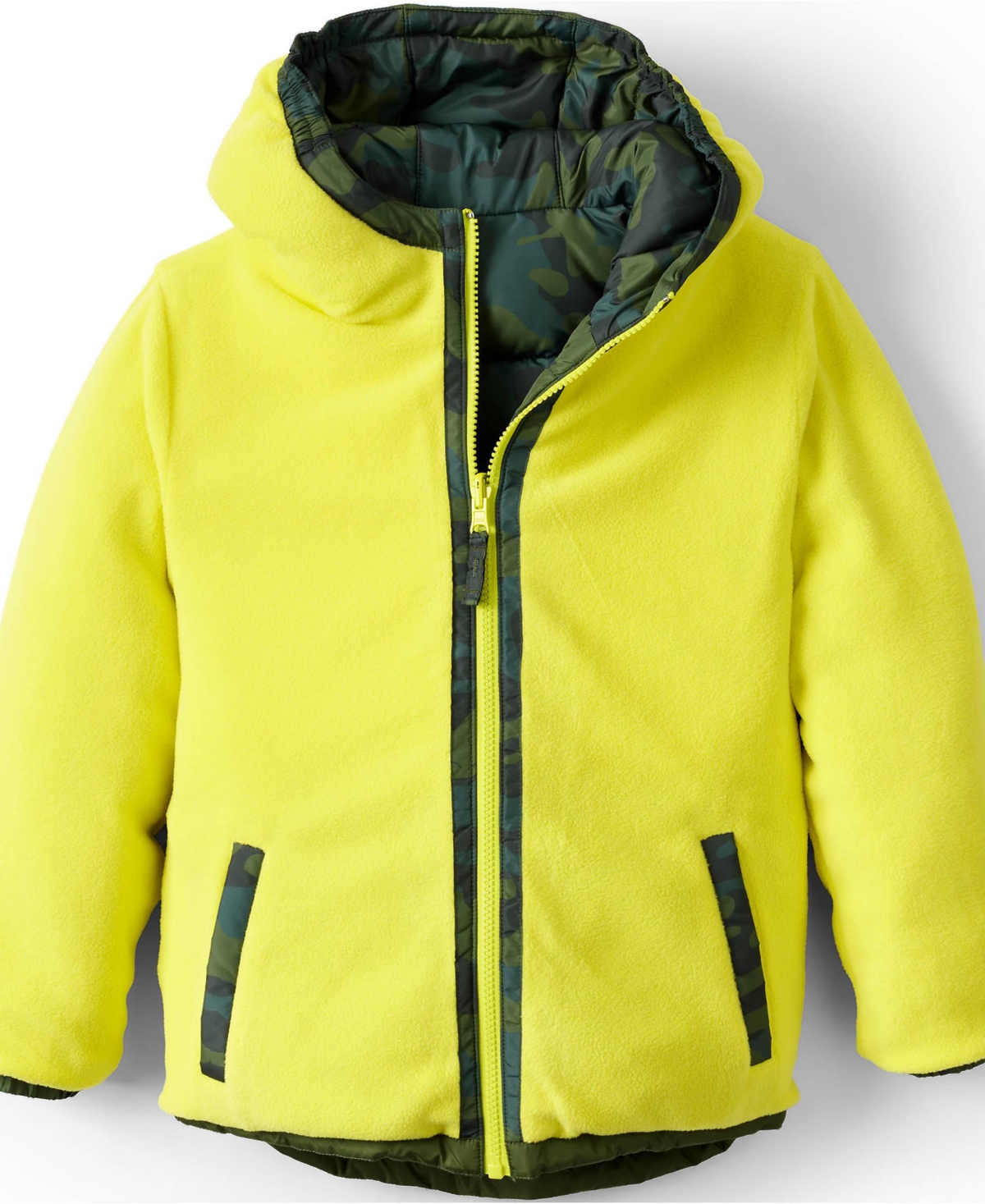 Lands' End Boys Reversible Fleece Puffer Hooded Jacket -lime