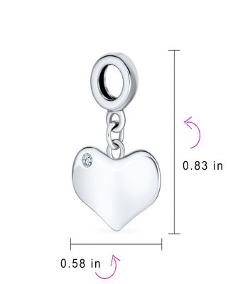 Crystal Accent Dangle Heart Shape Bead Charm Sterling Silver Fits European Bracelet