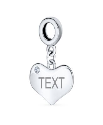 Crystal Accent Dangle Heart Shape Bead Charm Sterling Silver Fits European Bracelet