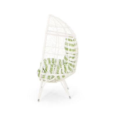 Chic Teardrop Chair Faux Rattan Weave, Plush Cushion, Abstract Mesh