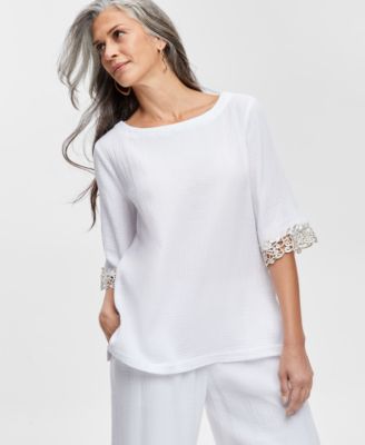 JM Collection - Women's Boat-Neck 3/4-Sleeve Gauze Top