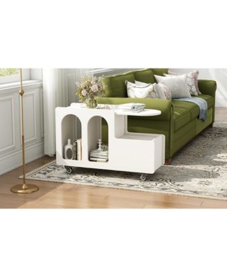Streamdale White Mobile Side Table with Drawer and Shelves