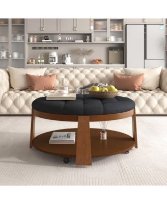 Modern Round Tufted Coffee Table Ottoman with Storage