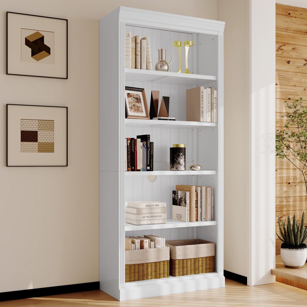 Streamdale Furniture Streamdale Stylish 5-Tier Wood Bookcase with Adjustable Shelves