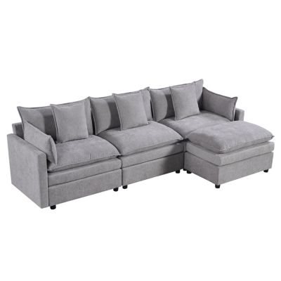 Streamdale Modern Chenille L-Shape Sectional Sofa with Chaise & Ottomans
