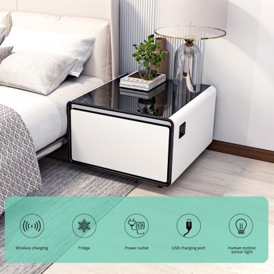 + 1 Pc. + Wood/Metal (if applicable) + Built-In Fridge, Charger & Temp Control + Smart Side Table