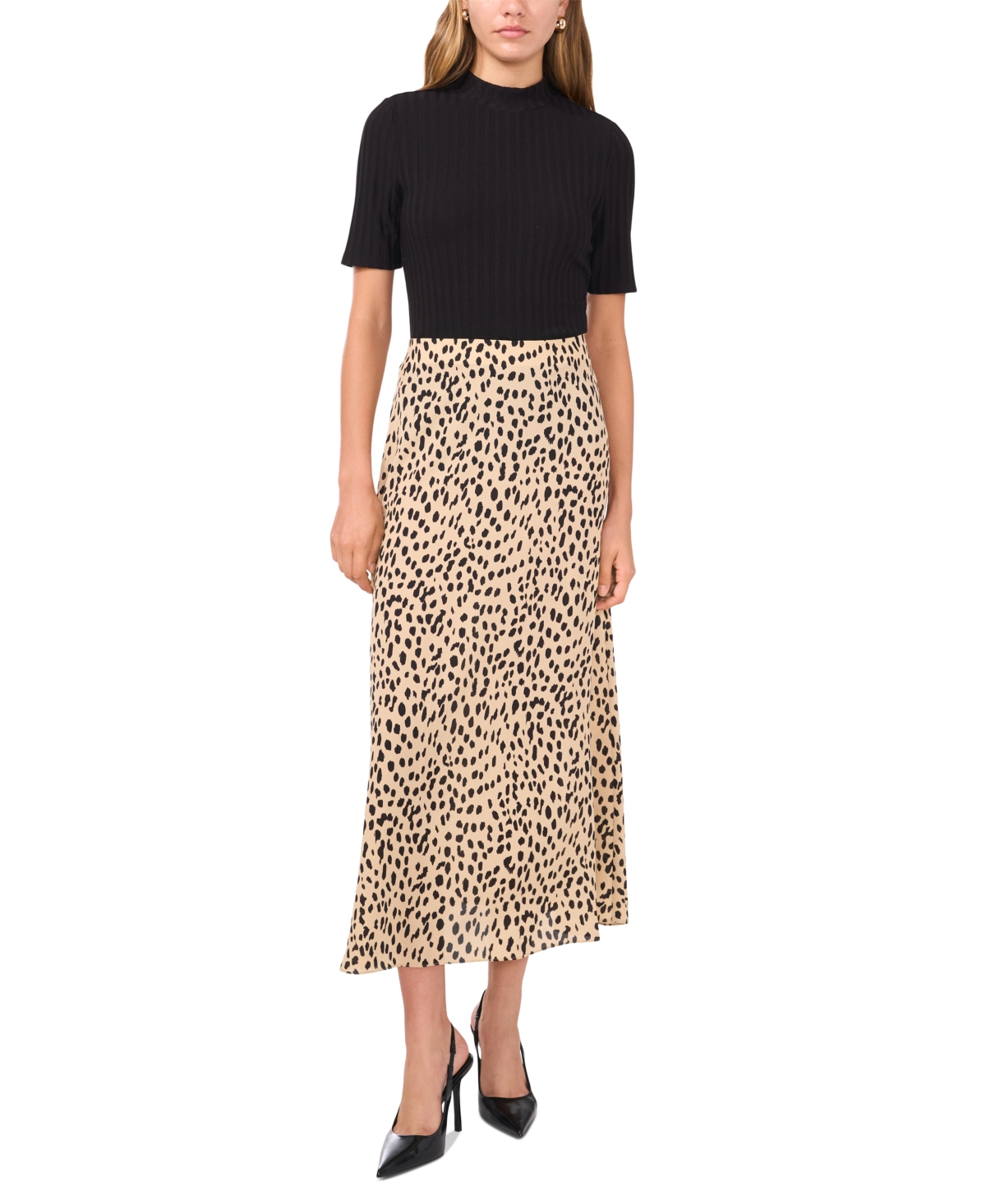 Shop Vince Camuto Women's Animal-print Pull-on Midi Skirt In Khaki Haze