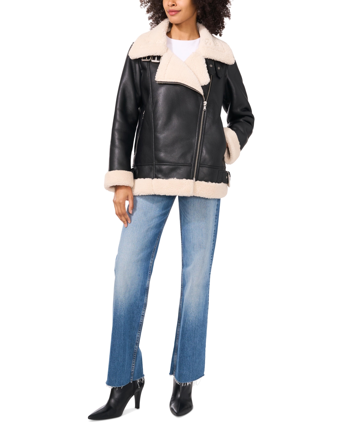 Shop Vince Camuto Women's Faux-shearling Aviator Jacket In Birch