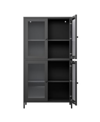 Black 4-Door Glass Display Cabinet