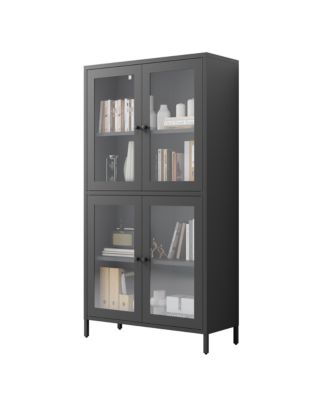 Black 4-Door Glass Display Cabinet