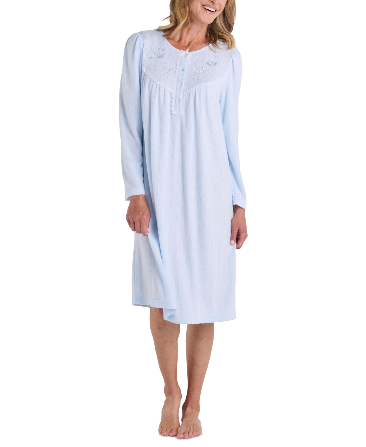 MISS ELAINE WOMEN'S HONEYCOMB KNIT EMBROIDERED NIGHTGOWN 