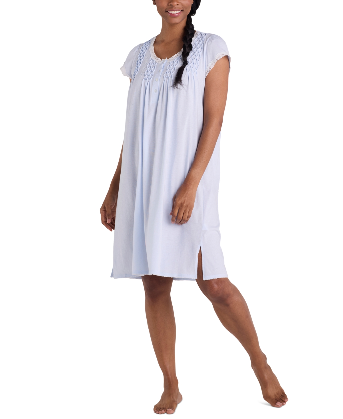 Women's Diamond-Yoke Lace-Trim Nightgown - Blue