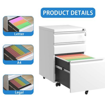 3-Drawer Mobile File Cabinet with Lock