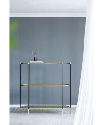 48.5x16.5x50" 3-Tier Metal Console Table, Black Gold Mirrored Shelf