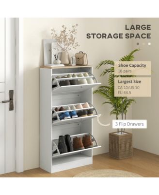 Narrow Shoe Storage Cabinet for Entryway with 3 Flip Drawers and Adjustable Shelves, Shoe Rack Organizer for 18 Pairs of Shoes, White