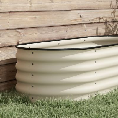 7.9' x 2' x 1.4' Galvanized Raised Garden Bed Kit, Outdoor Metal Elevated Planter Box with Safety Edging, Easy DIY Stock Tank for Growing Flowers, Herbs & Vegetables, Cream