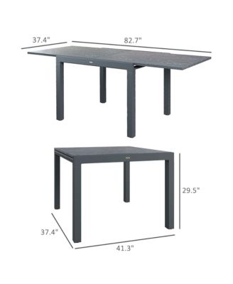 Extendable Outdoor Dining Table, 41"- 83" Aluminum Frame Patio Table with Wood Effect Steel Top, Rectangle Expandable Patio Table for 6-8, Dark Gray
