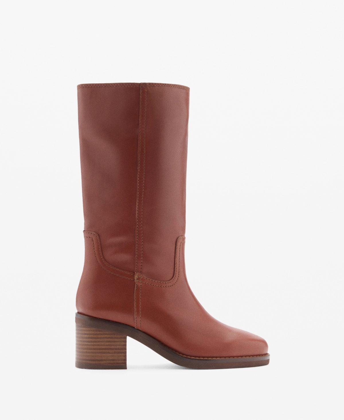 Mango Leather Ankle Boots With Block Heel Cognac In Cognac