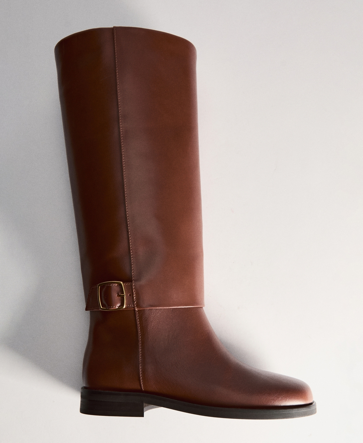 Mango Decorative Buckle Leather Boot Cognac In Cognac