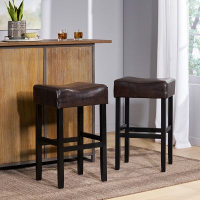 Streamdale 30-Inch Bonded Leather Backless Bar Stool (Set Of 2), Brown