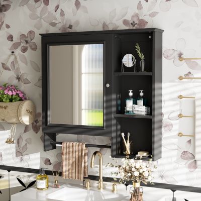 Wall Mounted Bathroom Storage Cabinet, Medicine Cabinets with large mirror door, adjustable shelves and three open storage levels(Not Include Bathroom Vanity