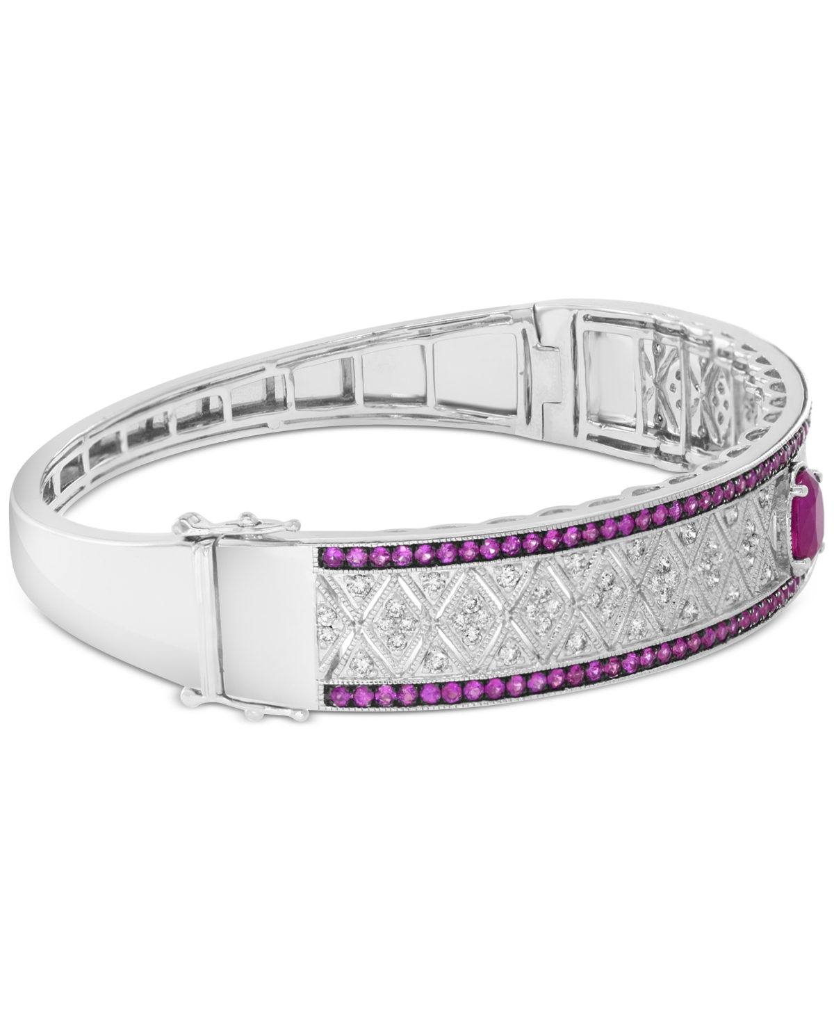 Effy Collection Effy Ruby (1-7/8 Ct. T.w.) & Diamond (1 Ct. T.w.) Filigree Bangle Bracelet In Sterling Silver In Ruby
