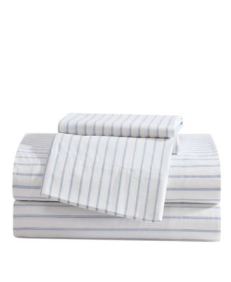 Eddie Bauer Printed 200-Thread Count Cotton Percale 4-Pc. Sheet Set, King - Essential Stripe, King Sheet Set