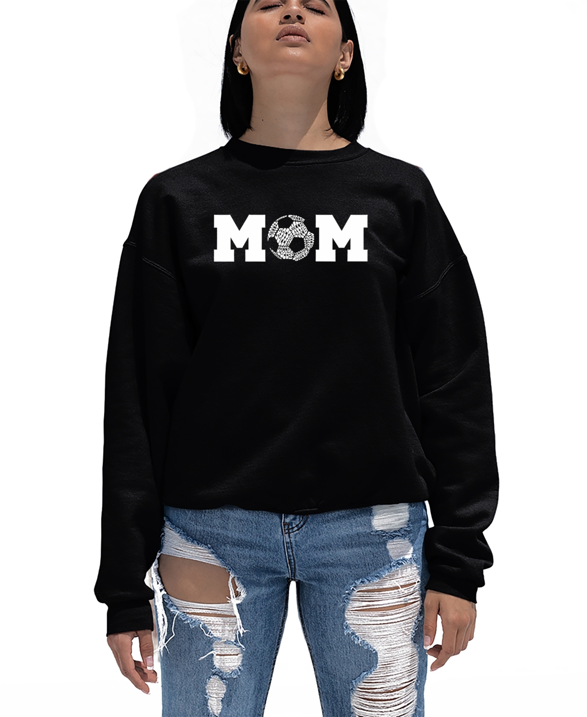 La Pop Art Women's Soccer Mom Word Art Crewneck Sweatshirt In Black