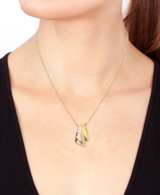 EFFY&reg; Multi-Sapphire (5/8 ct. t.w.) & Diamond (1/20 ct. t.w.) Scattered Cluster Geometric 18" Pendant Necklace in 14k Gold