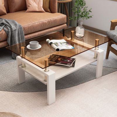 Streamdale Coffee Table – 1 Pc, Tempered Glass & MDF, Metal Legs, 2-Tier Modern Design, Smooth Edges, Living Room Furniture
