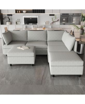 Modular Sectional Sofa, Convertible Sofa Seat With Storage, Sleeper Sectional Sofa Set, Fabric Flexible Modular Combinations for Living Room